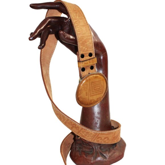 Catherine Dial Easley Aztec Geometric British Tan Leather Belt, Size Med… - Picture 5 of 7